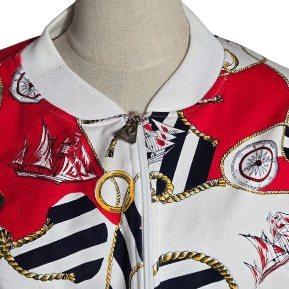 Euro Joy Vintage Red White and Blue Nautical Theme Bomber Style Jacket Plus Size - Picture 2 of 6